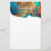 Mystisches Abstraktes Aquamarines Korallengold Briefpapier (Vorderseite)