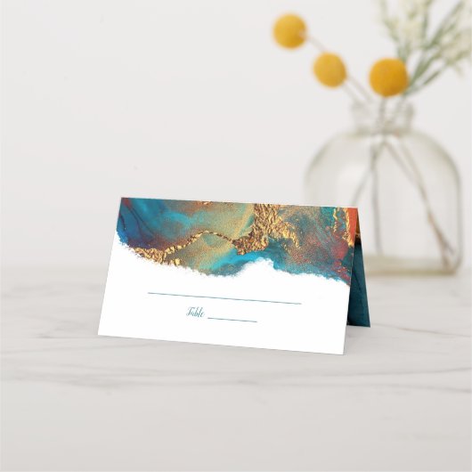 Mystisches Abstraktes Aquamarines Korallengold Platzkarte (Vorderseite)