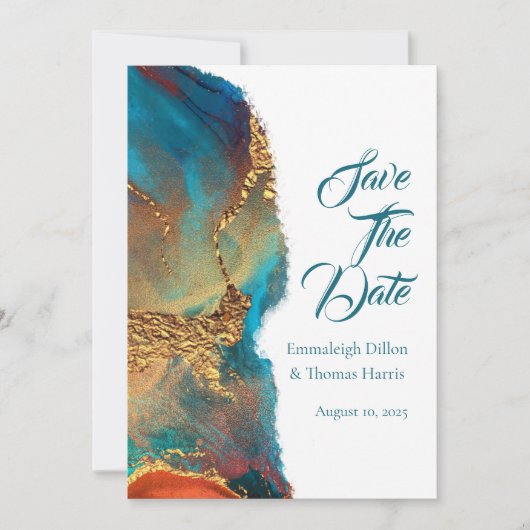 Mystisches Abstraktes Aquamarines Korallengold Save The Date (Vorderseite)
