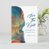 Mystisches Abstraktes Aquamarines Korallengold Save The Date (Stehend Vorderseite)