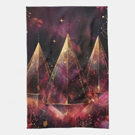 Mystisches Amethyst-Hexen-Celestial-Muster Geschirrtuch (Vertikal)