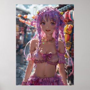 Mystisches Anime-Girl mit lebendiger Lila Haarpost Poster