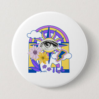 Mystisches Auge Regenbogenbogen Farbige Florale Bo Button
