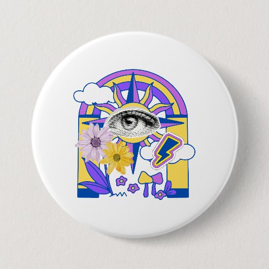 Mystisches Auge Regenbogenbogen Farbige Florale Bo Button (Vorderseite)