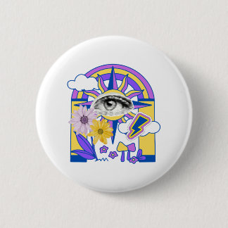 Mystisches Auge Regenbogenbogen Farbige Florale Bo Button