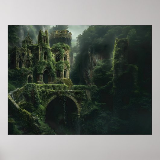 Mystisches Bild eines mit Moos bedeckten Schlosses Poster (Vorne)