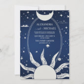 Mystisches Blau und Silver Sun Moon Wedding Einladung (Vorderseite)