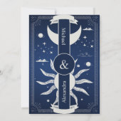 Mystisches Blau und Silver Sun Moon Wedding Einladung (Rückseite)