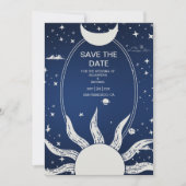 Mystisches Blau und Silver Sun Moon Wedding Save The Date (Vorderseite)
