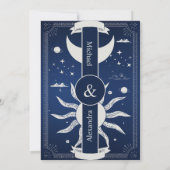 Mystisches Blau und Silver Sun Moon Wedding Save The Date (Rückseite)