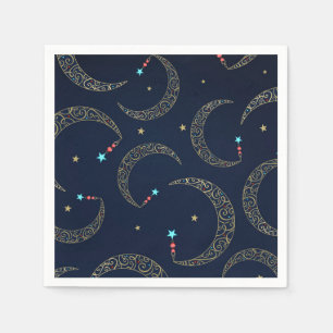 Mystisches Blaues Gold-Filigran-Mond-Himmels-Party Serviette