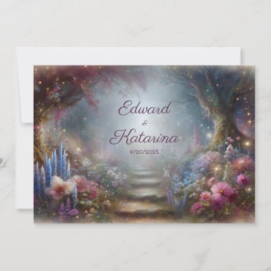 Mystisches Blumenwald - Einladung zur Hochzeit (Vorderseite)