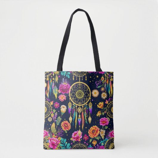 Mystisches bohemianisches Goldmuster der Blumenmar Tasche (Vorderseite)