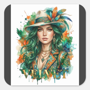Mystisches Boho-Frauenporträt Fantasy Art T-Shirt  Quadratischer Aufkleber
