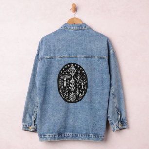 Mystisches Boho-Pilzdesign – Botanische Volkskunst Jeansjacke