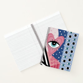Mystisches Böse-Augen-Herz Pop-Art Retro-Himmels-D Notizblock