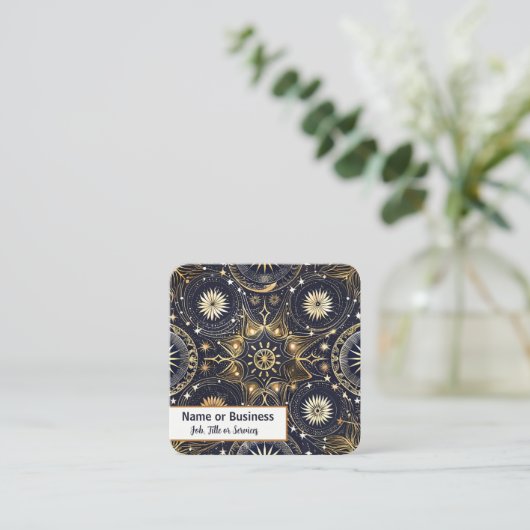 Mystisches Design in Gold und Dunkelblau Quadratische Visitenkarte (Stehend Vorderseite)