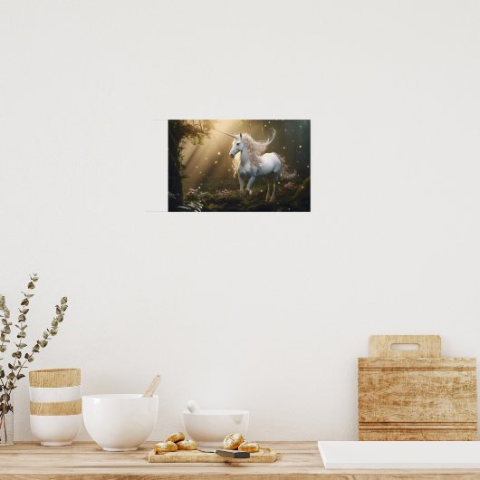Mystisches Einhorn im verzauberten Wald — Fantasie Poster (Küche)