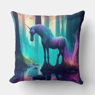 Mystisches Einhorn im Wald Fantasy-Kunst Kissen