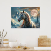 Mystisches Einhorn in verzauberten Bergen Poster (Küche)