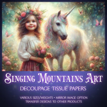 Mystisches Einhorn & Mädchen Wald Szene Decoupage
