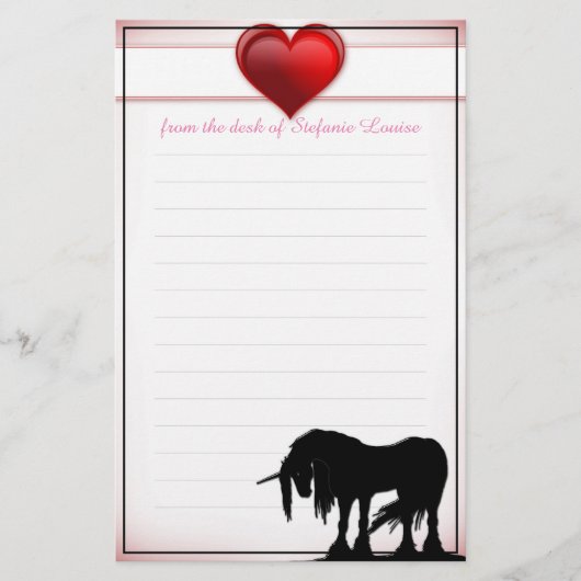 Mystisches Einhorn mit Linien (Herz Valentin) Briefpapier (Vorderseite)