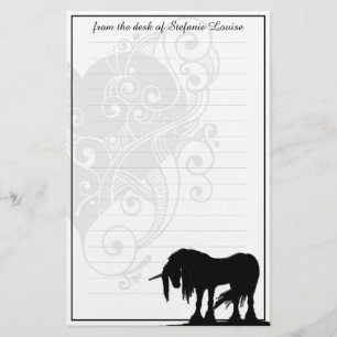 Mystisches Einhorn mit Linien (litegraue, blumenre Briefpapier