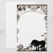 Mystisches Einhorn mit Linien (rustikale Blätter) Briefpapier (Vorne/Hinten)