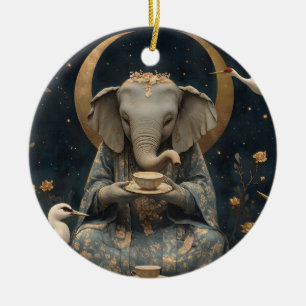 Mystisches Elephant Tee Party unter dem Halbmond Keramik Ornament