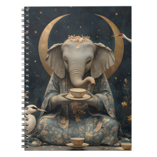 Mystisches Elephant Tee Party unter dem Halbmond Notizblock