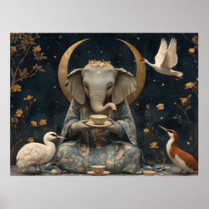 Mystisches Elephant Tee Party unter dem Halbmond Poster