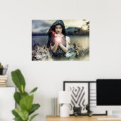 Mystisches Gotisches Mädchen mit Wölfen und magisc Poster (Heimbüro)