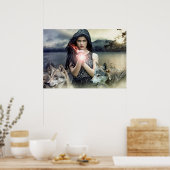 Mystisches Gotisches Mädchen mit Wölfen und magisc Poster (Küche)