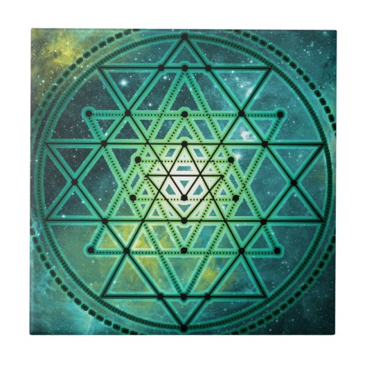 Mystisches grünes Sri Yantra Fliese (Vorderseite)