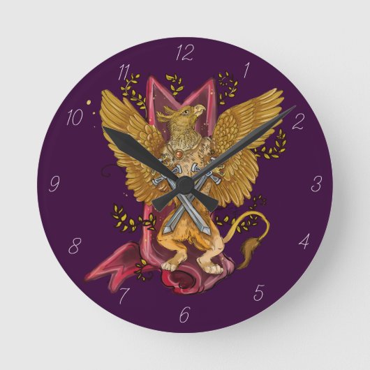 Mystisches Gryphon mit Schwertern Runde Wanduhr (Vorderseite)