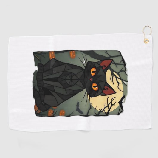 Mystisches Halloween Black Cat Art - Spooky Feline Golfhandtuch (Horizontal)
