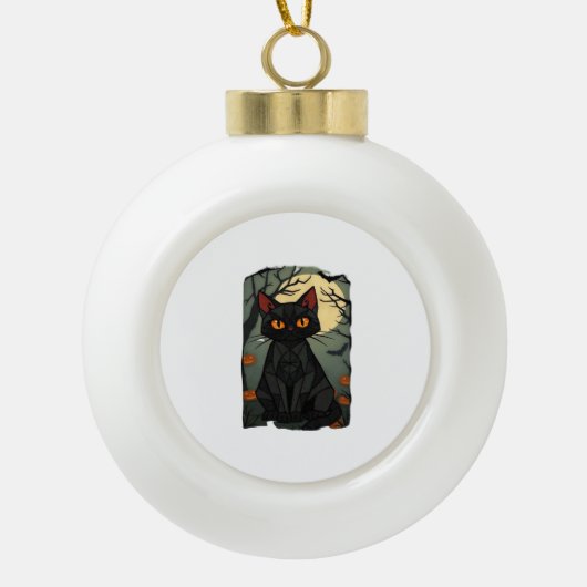 Mystisches Halloween Black Cat Art - Spooky Feline Keramik Kugel-Ornament (Vorderseite)