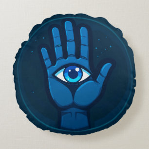 Mystisches Handsymbol mit Auge Rundes Kissen