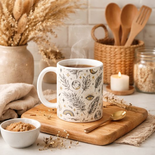 Mystisches himmlisches Mondsternenmuster Kaffeetasse