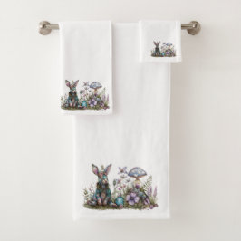 Mystisches Kaninchen mit Pilzen Badhandtuch Set