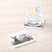 Mystisches Kaninchen mit Pilzen Rechteckiger Pappuntersetzer (Vor Ort)