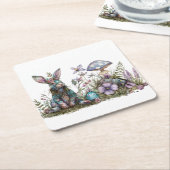 Mystisches Kaninchen mit Pilzen Rechteckiger Pappuntersetzer (angewinkelt)