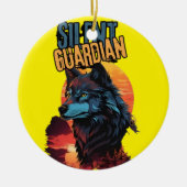 Mystisches Licht: Blauer Wolf in einem feinen Hori Keramik Ornament (Vorne)