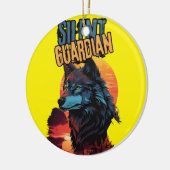 Mystisches Licht: Blauer Wolf in einem feinen Hori Keramik Ornament (Links)