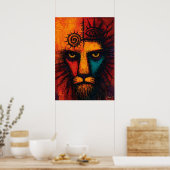 Mystisches Löwengesicht in Farbflächen expressioni Poster (Küche)