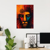 Mystisches Löwengesicht in Farbflächen expressioni Poster (Heimbüro)