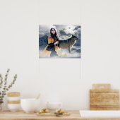 Mystisches Mädchen mit Wolf im Winter-Szenenposter Poster (Küche)