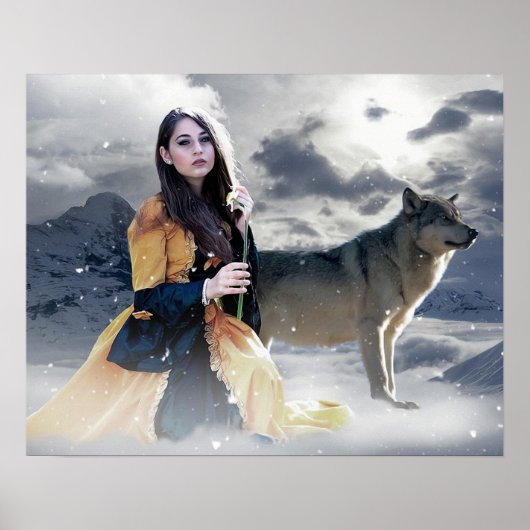 Mystisches Mädchen mit Wolf im Winter-Szenenposter Poster (Vorne)