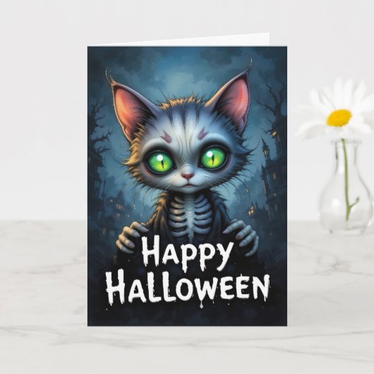 Mystisches Mit Augen Katzen Halloween verzauberter Karte (Kleine Pflanze)