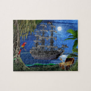 Mystisches mondbeschienenes Piratenschiff Puzzle